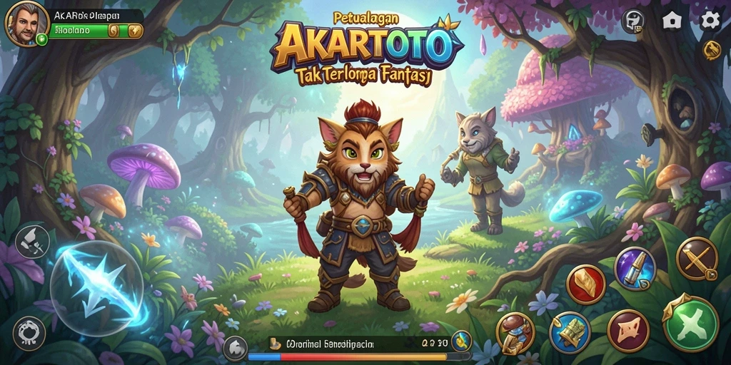 Tampilan gameplay AKARTOTO yang menampilkan petualangan epik di dunia fantastis.