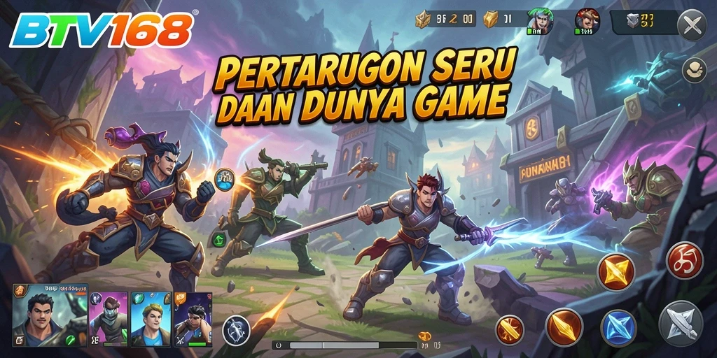 Screenshot utama BTV168 menampilkan karakter sedang bertarung dalam aksi dramatis.