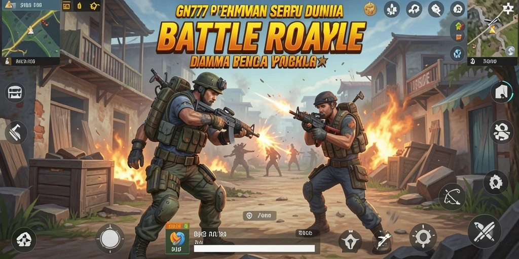 Screenshot gameplay GN777 menampilkan aksi pertempuran Battle Royale yang mendebarkan.