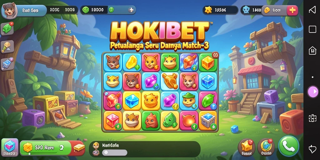 Gameplay menyenangkan HOKIBET saat mencocokkan elemen Match-3.