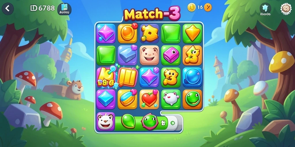 Tampilan aksi seru saat menyelesaikan level Match-3 di ID6788.