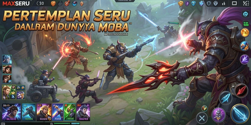 Tampilan gameplay mendebarkan di arena pertempuran MOBA.