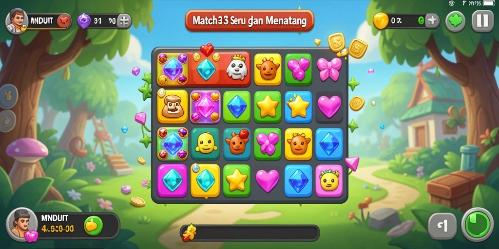 Tampilan gameplay menarik dalam MNDUIT yang penuh warna.