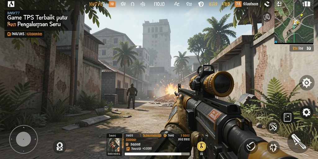 Screenshot NV77 menunjukkan aksi pertempuran seru dalam gameplay TPS.