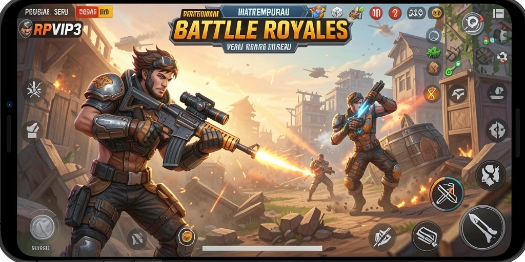 Tampilan gameplay menegangkan dalam pertempuran Battle Royale.