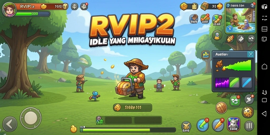 Screenshot gameplay RVIP2 menampilkan aksi pengumpulan sumber daya yang seru.