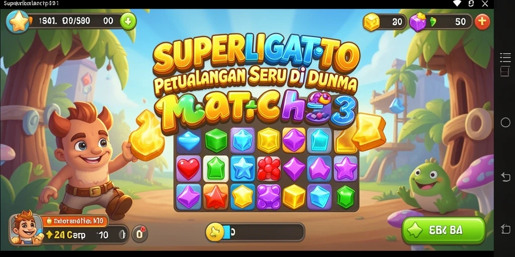 Screenshot gameplay seru dari SUPERLIGATOTO yang menunjukkan aksi match-3.
